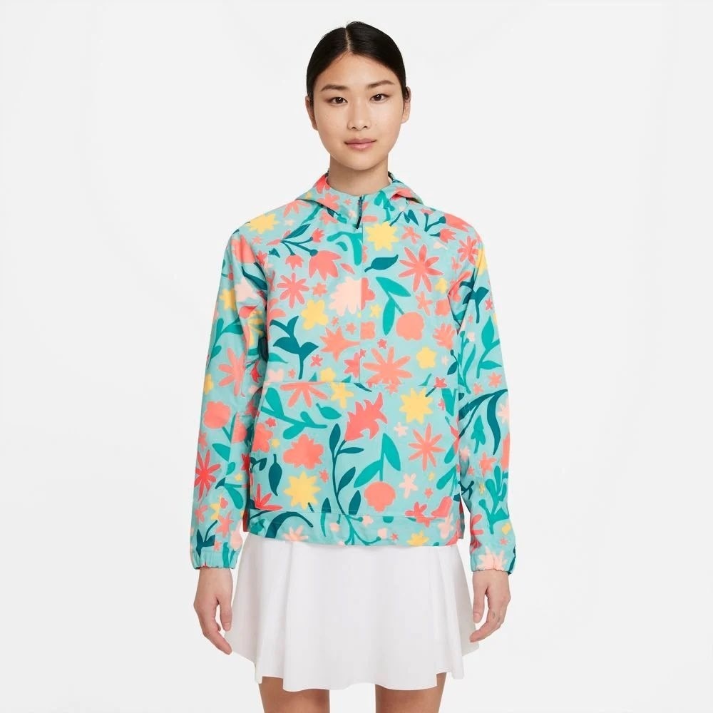 Nike Womens Floral Windrunner Repel Anorak Jacket Blue CW1427-382 XS Packable